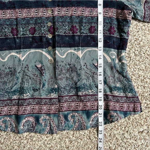 🦋 Victoria Soie 100% Silk Blue Purple Striped Blouse Medium Vintage Casual - Picture 5 of 7